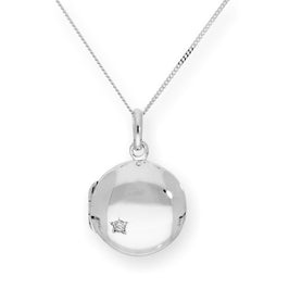 Sterlingsilber & CZ Kristall Gravierbares Rundes Medaillon an einer Kette 40 - 55 cm