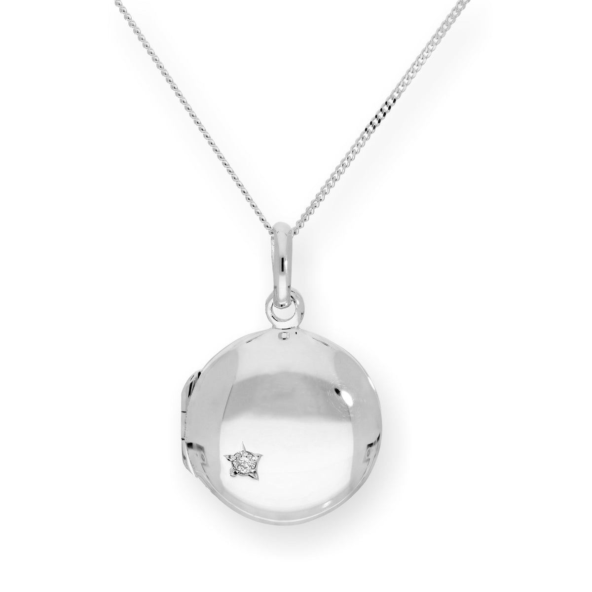 Sterlingsilber & CZ Kristall Gravierbares Rundes Medaillon an einer Kette 40 - 55 cm