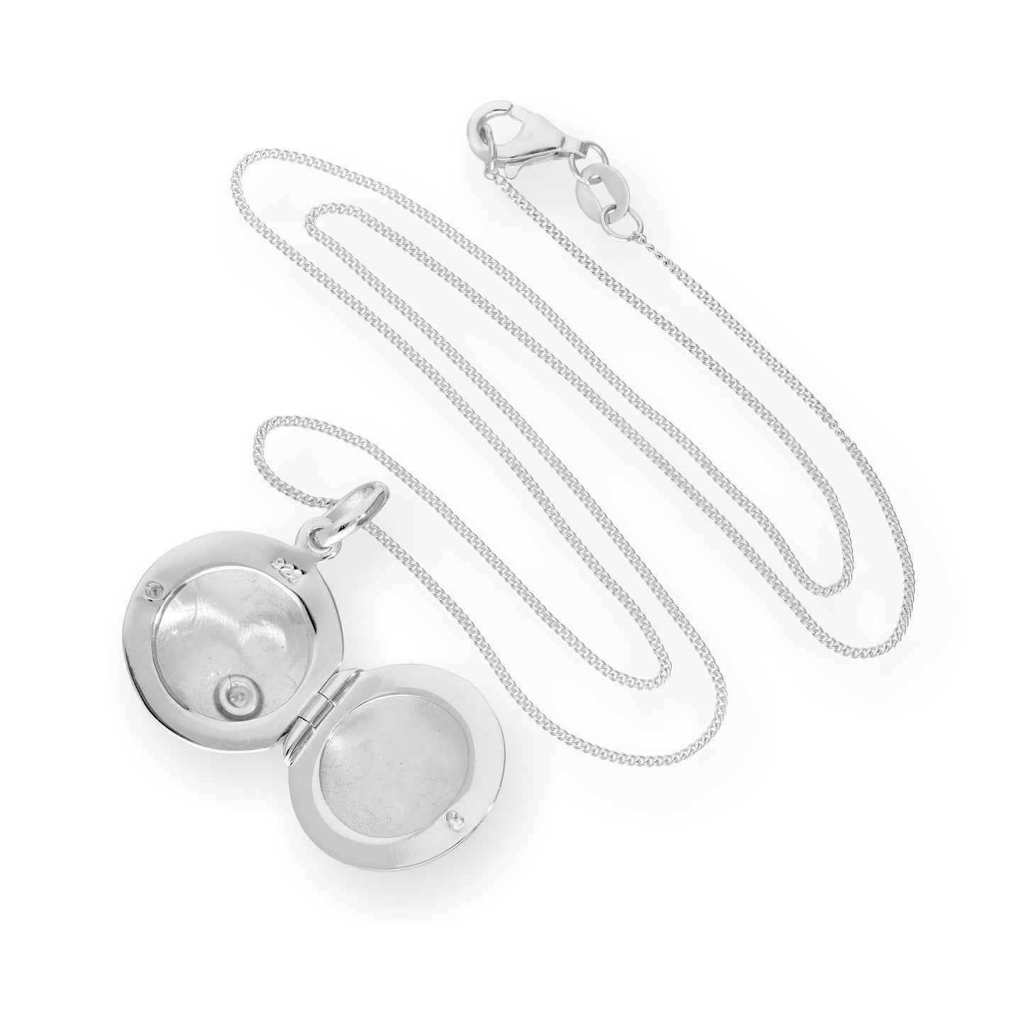 Sterling Silber & CZ Kristall Gravierbares Rundes Medaillon an einer Kette 16 - 22 Zoll