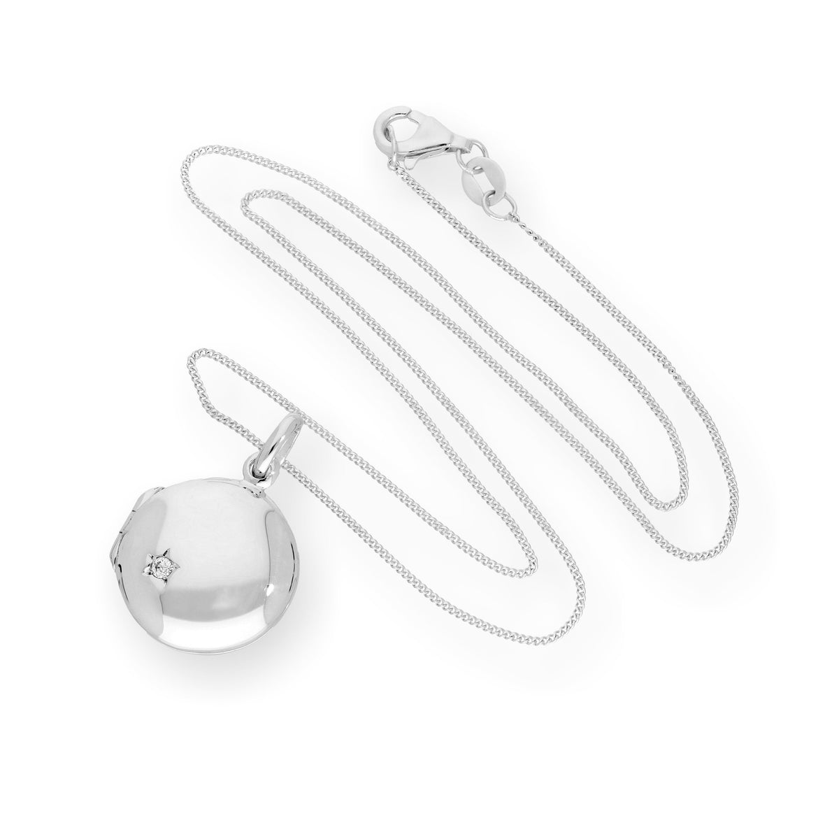 Sterlingsilber & CZ Kristall Gravierbares Rundes Medaillon an einer Kette 40 - 55 cm