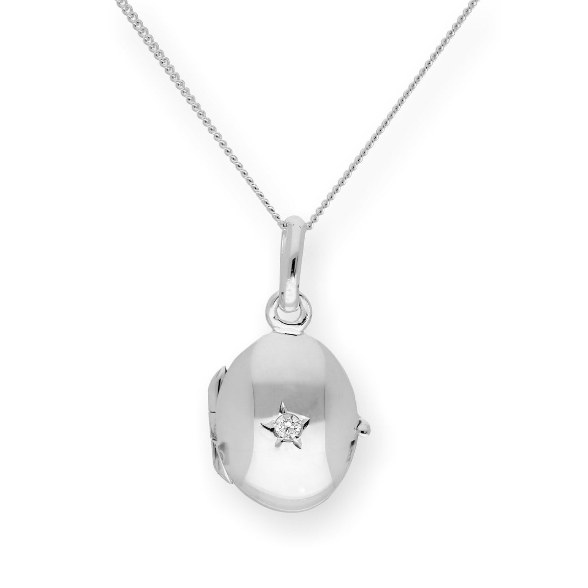 Sterlingsilber & CZ Kristall Gravierbares Ovales Medaillon an einer Kette 40 - 55 cm