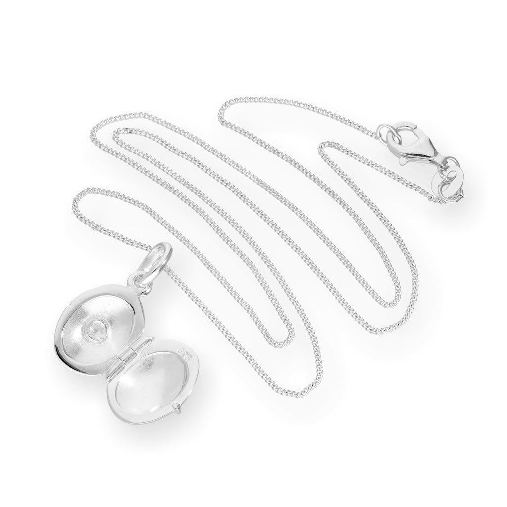 Sterlingsilber & CZ Kristall Gravierbares Ovales Medaillon an einer Kette 40 - 55 cm