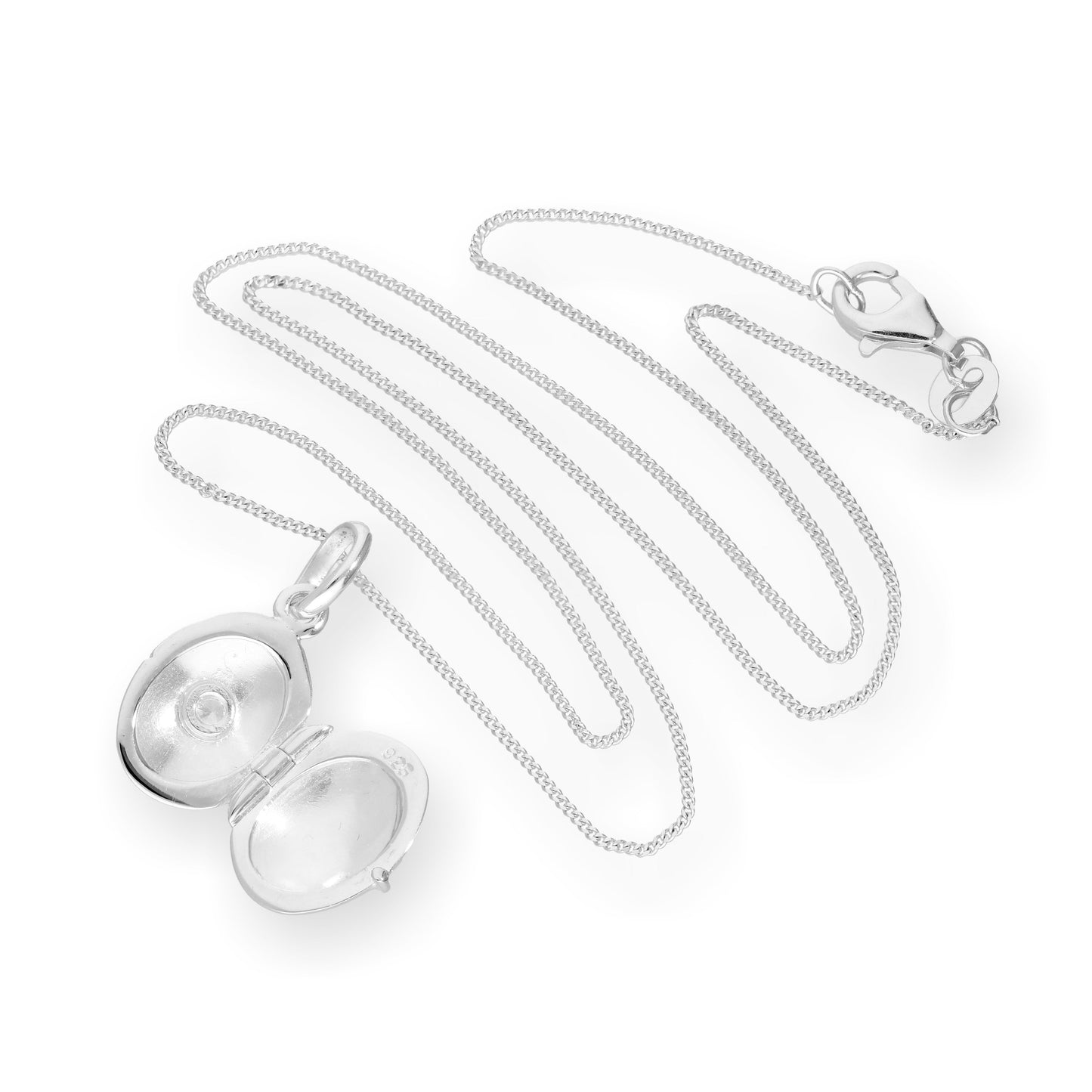 Sterling Silber & CZ Kristall Gravierbares Ovales Medaillon an einer Kette 16 - 22 Zoll