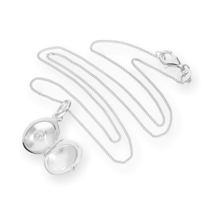 Sterling Silber & CZ Kristall Gravierbares Ovales Medaillon an einer Kette 16 - 22 Zoll