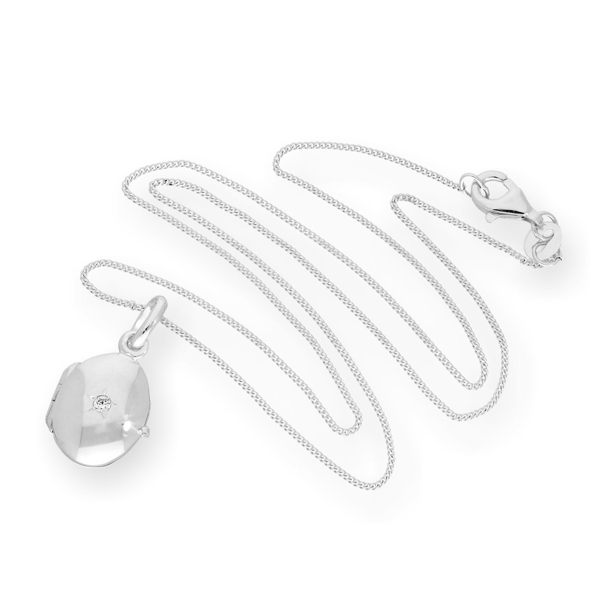 Sterlingsilber & CZ Kristall Gravierbares Ovales Medaillon an einer Kette 40 - 55 cm