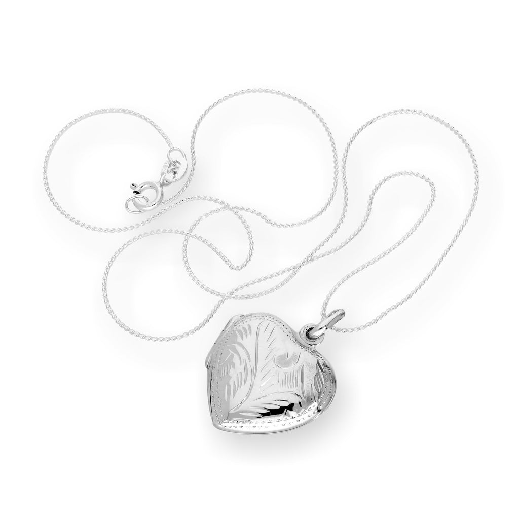 Sterlingsilber Graviertes Herzmedaillon an einer Kette 16 - 22 Zoll