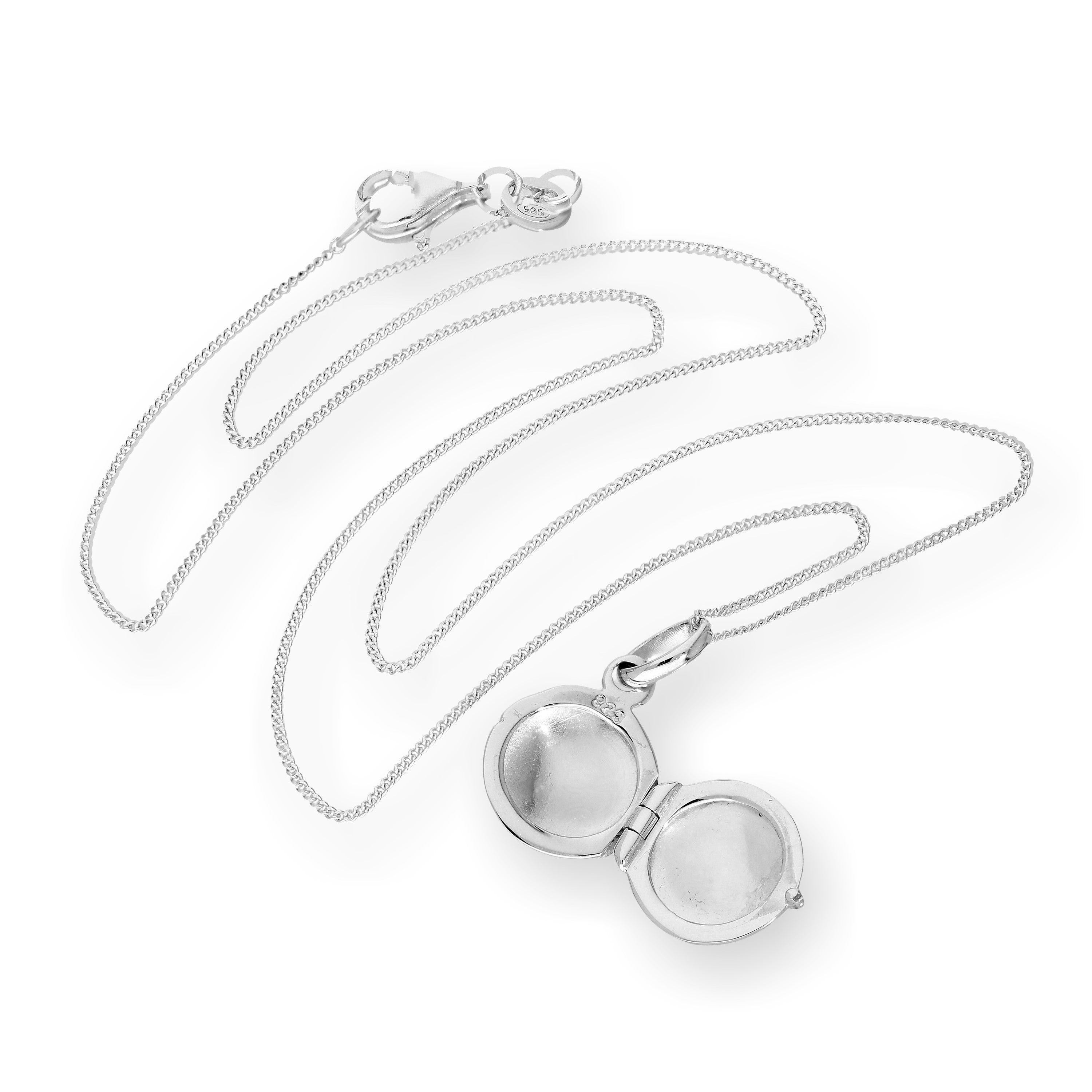 Kleines gravierbares rundes Medaillon aus Sterlingsilber mit Kette 16–22 Zoll
