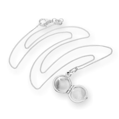 Kleines gravierbares rundes Medaillon aus Sterlingsilber mit Kette 16–22 Zoll