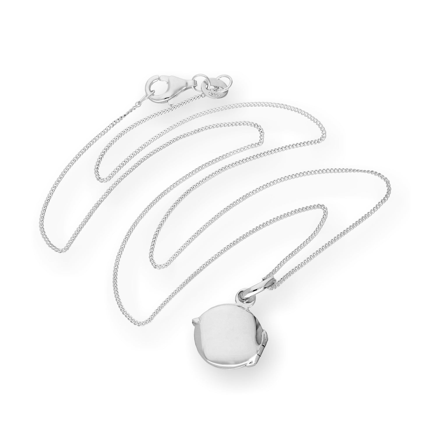 Kleines gravierbares rundes Medaillon aus Sterlingsilber mit Kette 16–22 Zoll