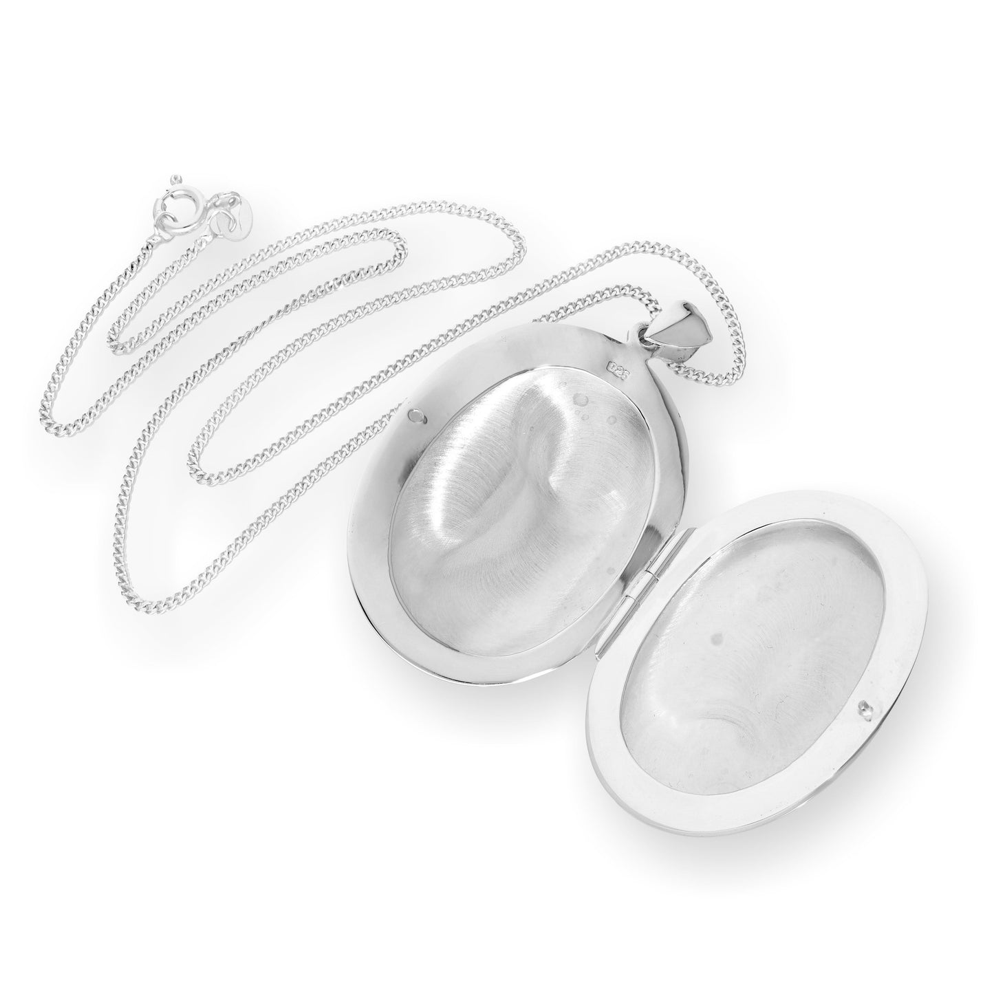 Großes gravierbares ovales Medaillon aus Sterlingsilber mit Kette 16–24 Zoll