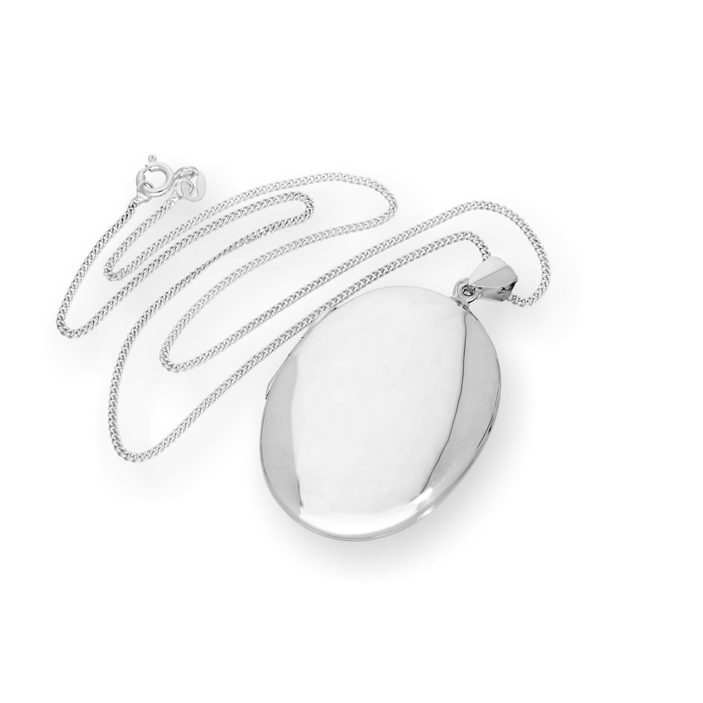 Großes gravierbares ovales Medaillon aus Sterlingsilber mit Kette 16–24 Zoll