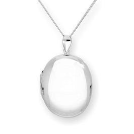 Großes gravierbares ovales Medaillon aus Sterlingsilber mit Kette 40–60 cm