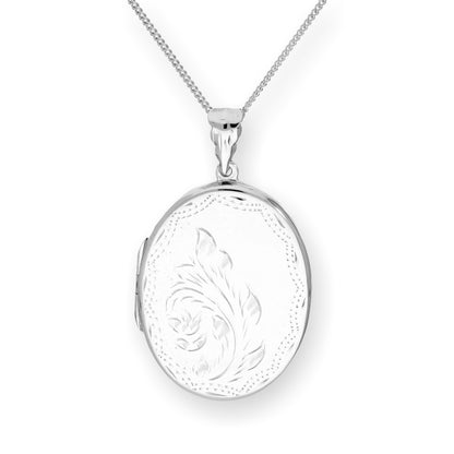 Großes graviertes ovales Medaillon aus Sterlingsilber mit Kette, 16–24 Zoll