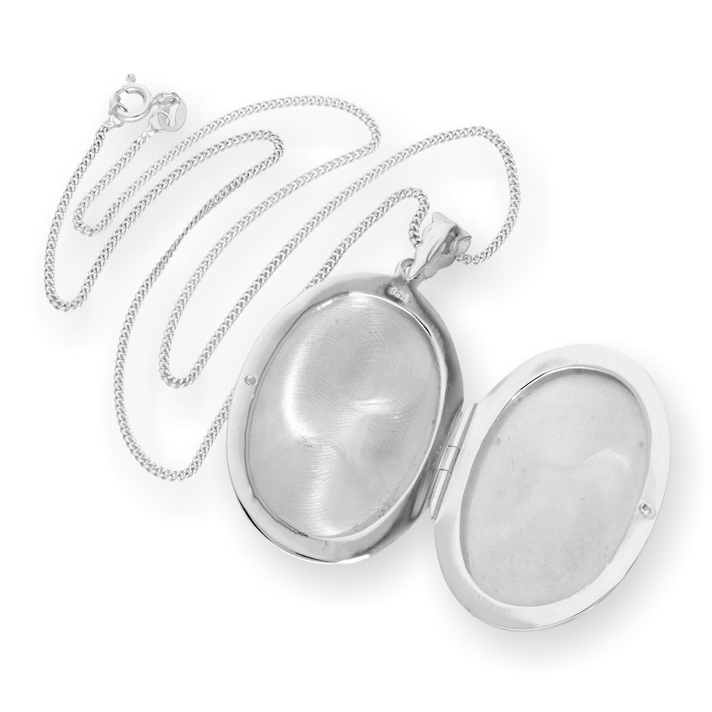 Großes graviertes ovales Medaillon aus Sterlingsilber mit Kette, 16–24 Zoll
