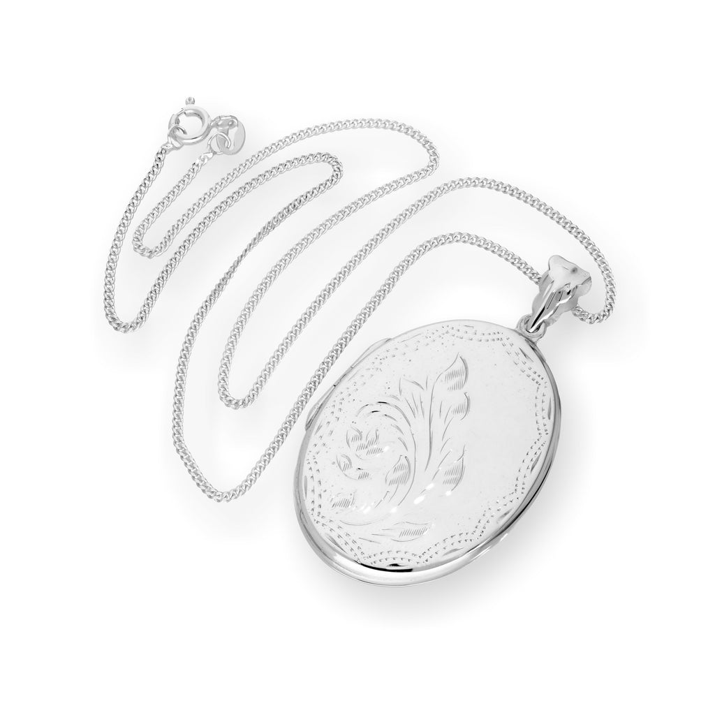 Großes graviertes ovales Medaillon aus Sterlingsilber mit Kette, 16–24 Zoll