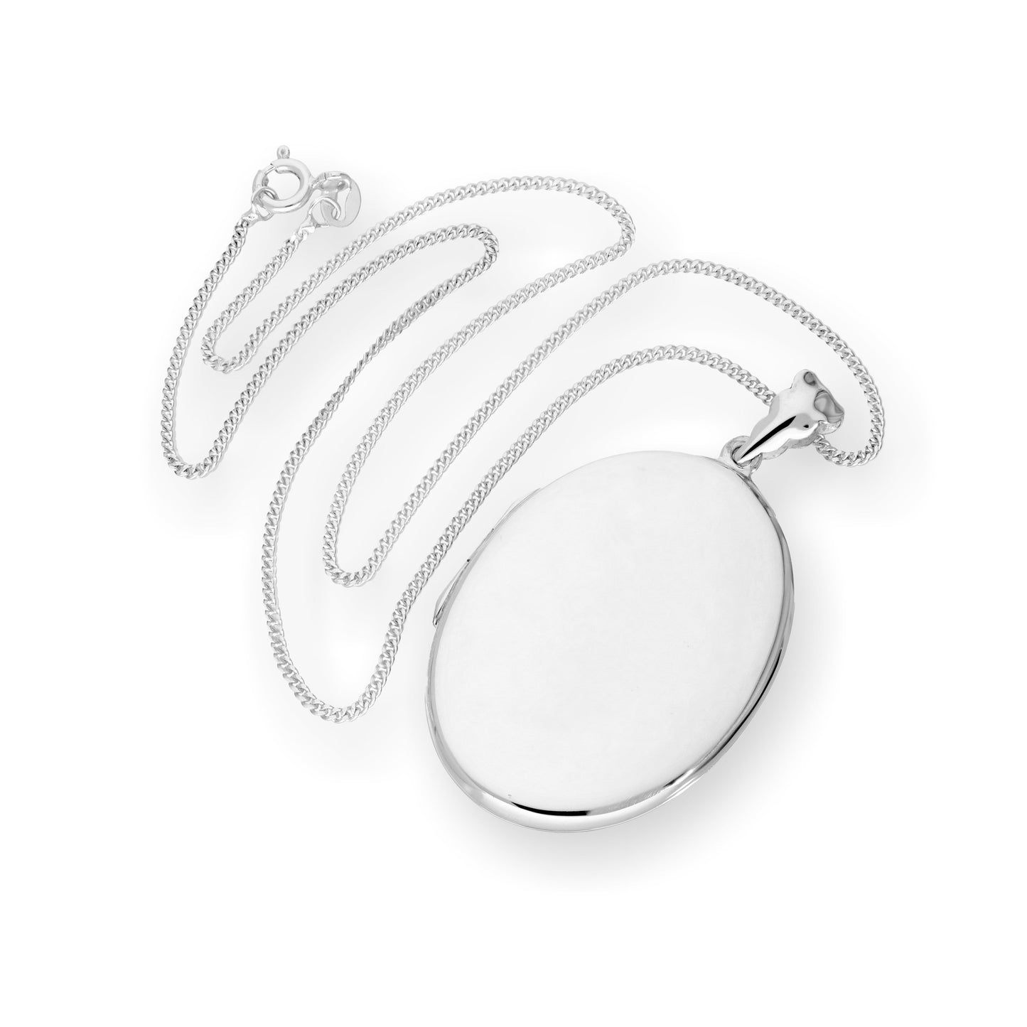 Großes gravierbares ovales Medaillon aus Sterlingsilber mit Kette, 16–24 Zoll