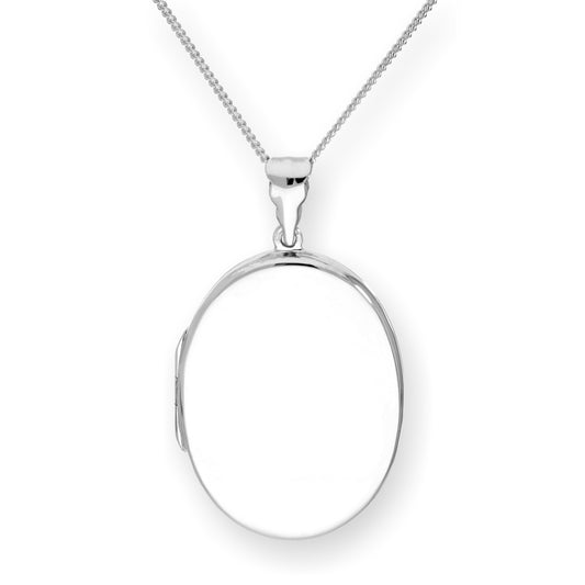 Großes gravierbares ovales Medaillon aus Sterlingsilber mit Kette, 16–24 Zoll