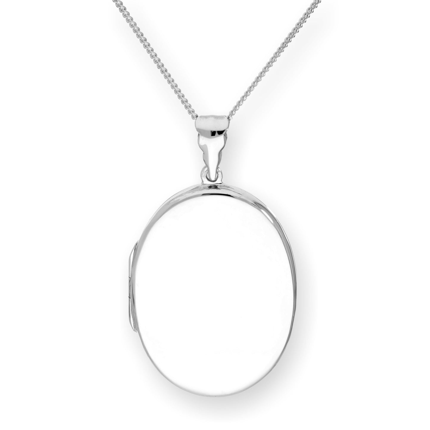 Großes gravierbares ovales Medaillon aus Sterlingsilber mit Kette, 16–24 Zoll