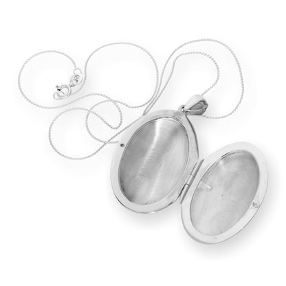 Großes ovales Medaillon aus Sterlingsilber mit Gravur und Kette, 16–22 Zoll