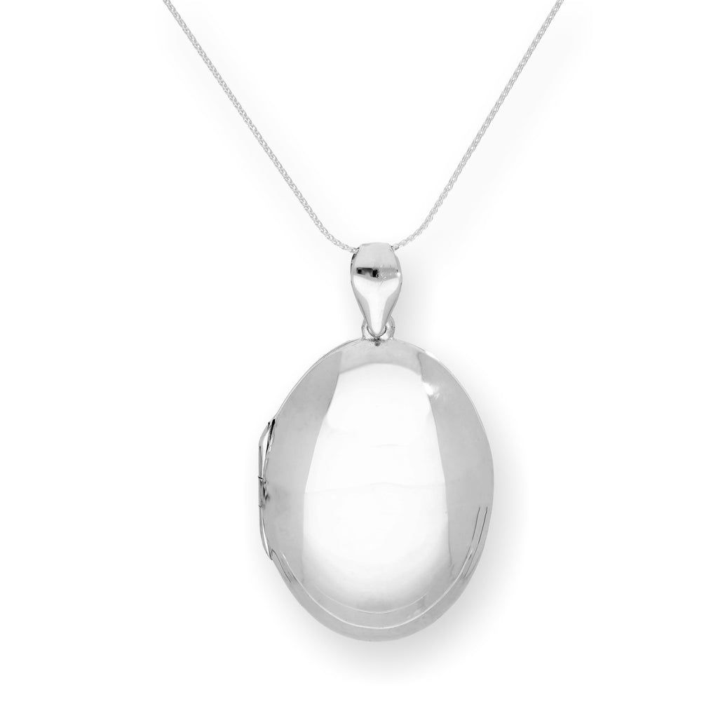 Großes ovales Medaillon aus Sterlingsilber mit Gravur und Kette, 16–22 Zoll
