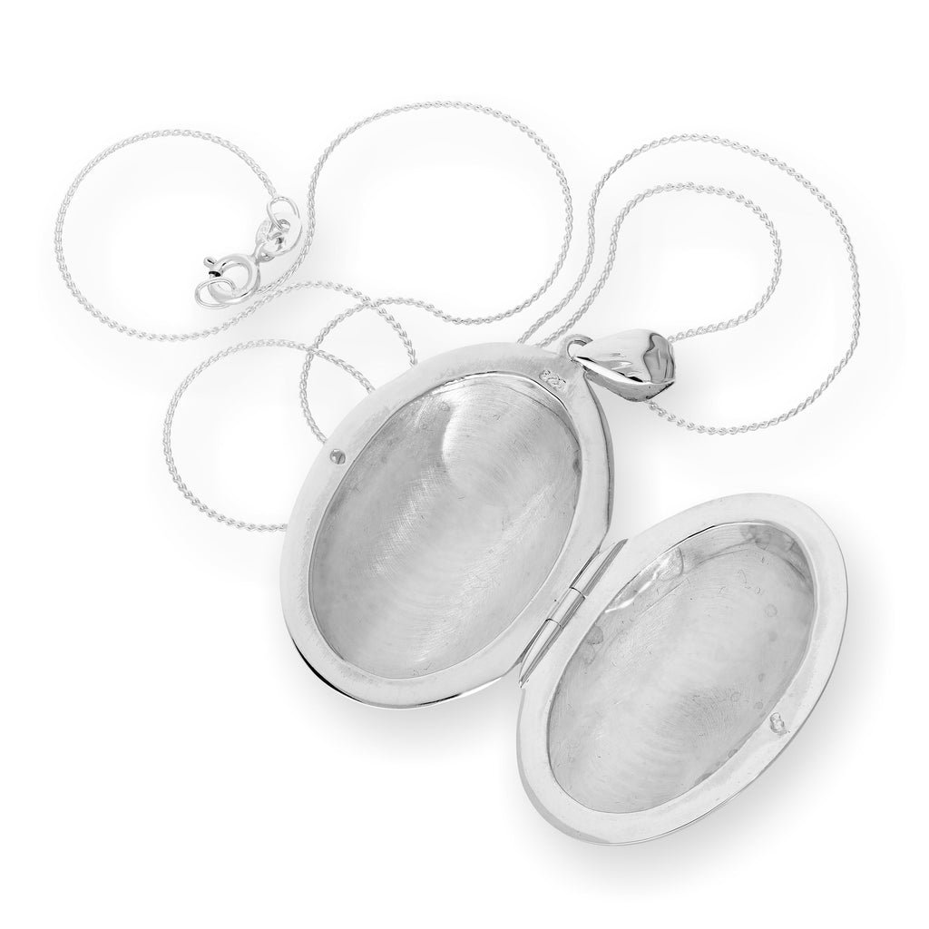 Großes ovales Medaillon aus Sterlingsilber mit Blumenmuster und Gravur, 16–22 Zoll