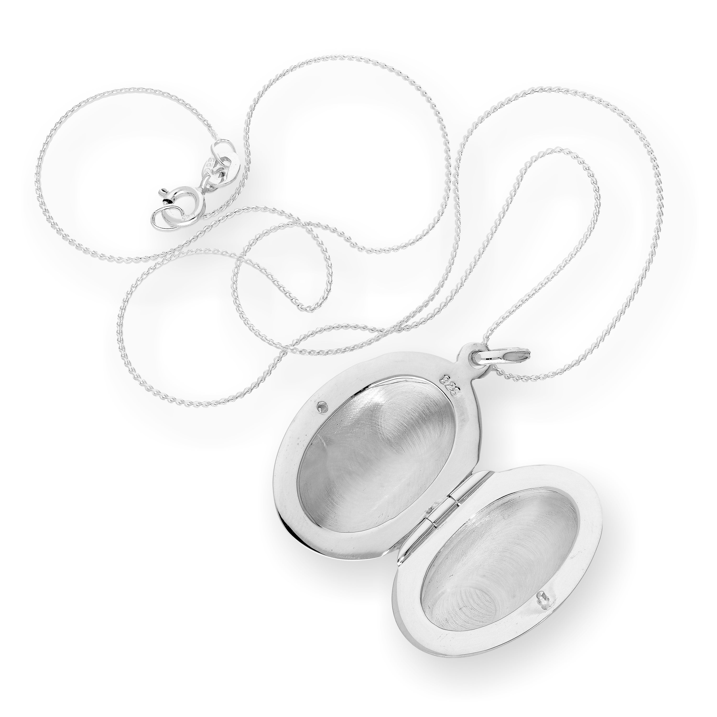Gravierbares ovales Medaillon aus Sterlingsilber mit Kette 16–22 Zoll