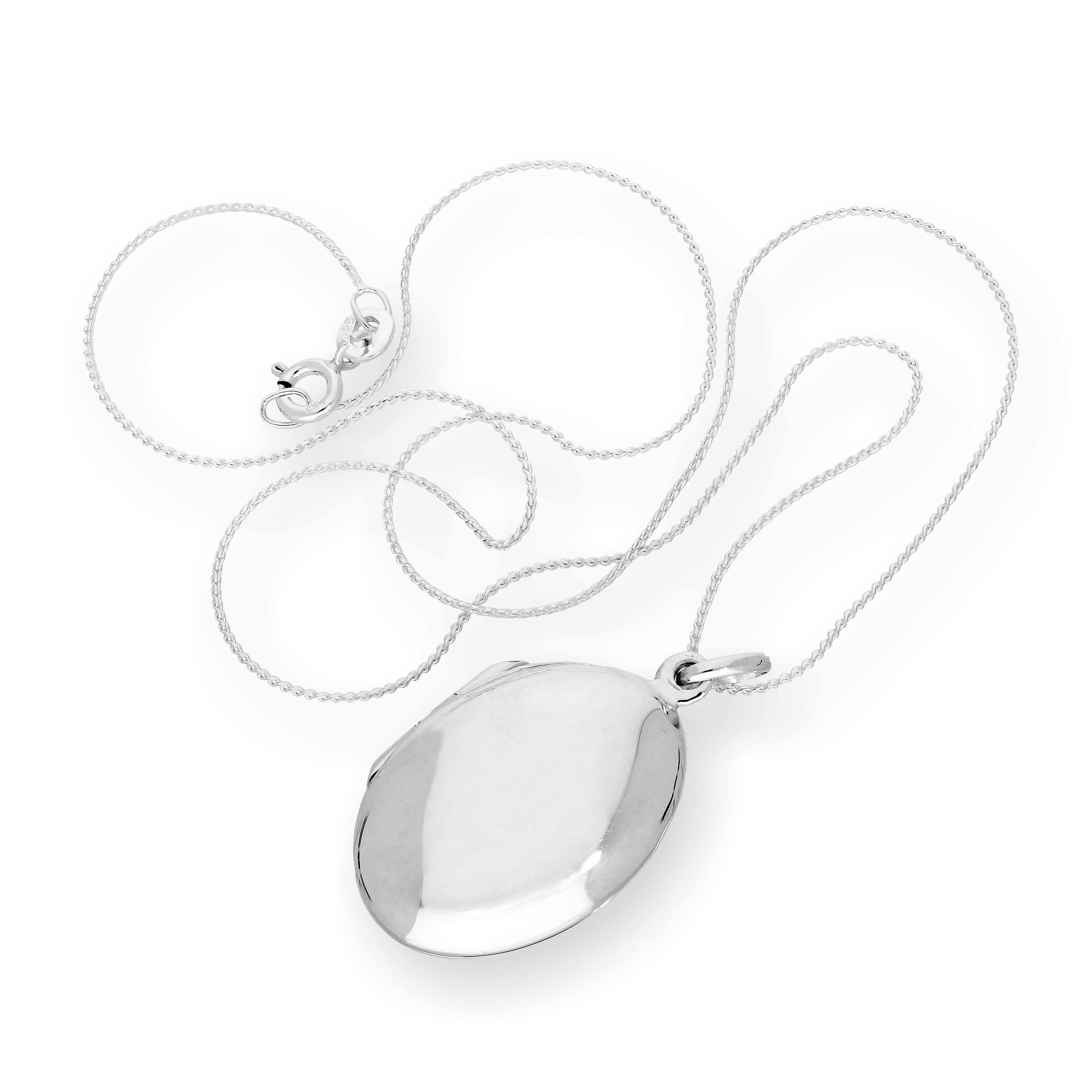 Gravierbares ovales Medaillon aus Sterlingsilber mit Kette 16–22 Zoll