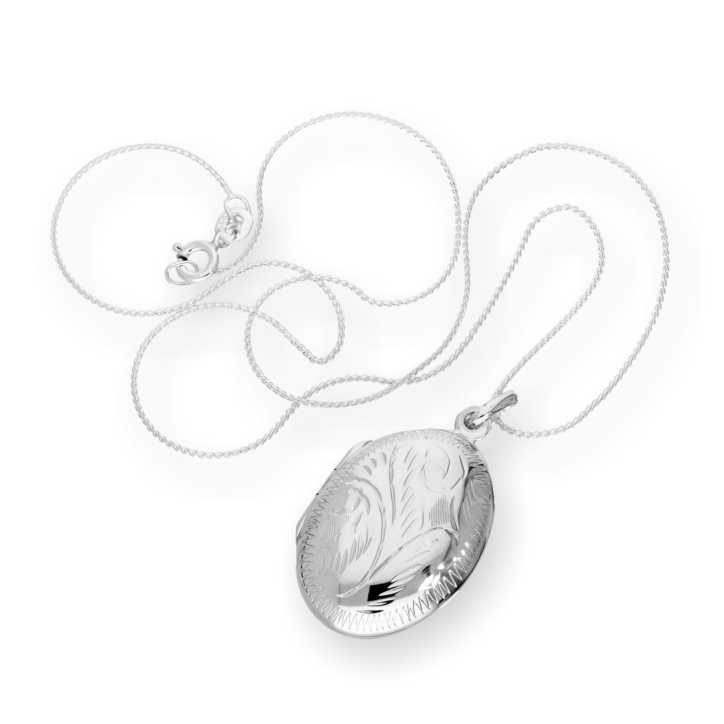 Sterlingsilber graviertes ovales Medaillon an einer Kette 16 - 22 Zoll