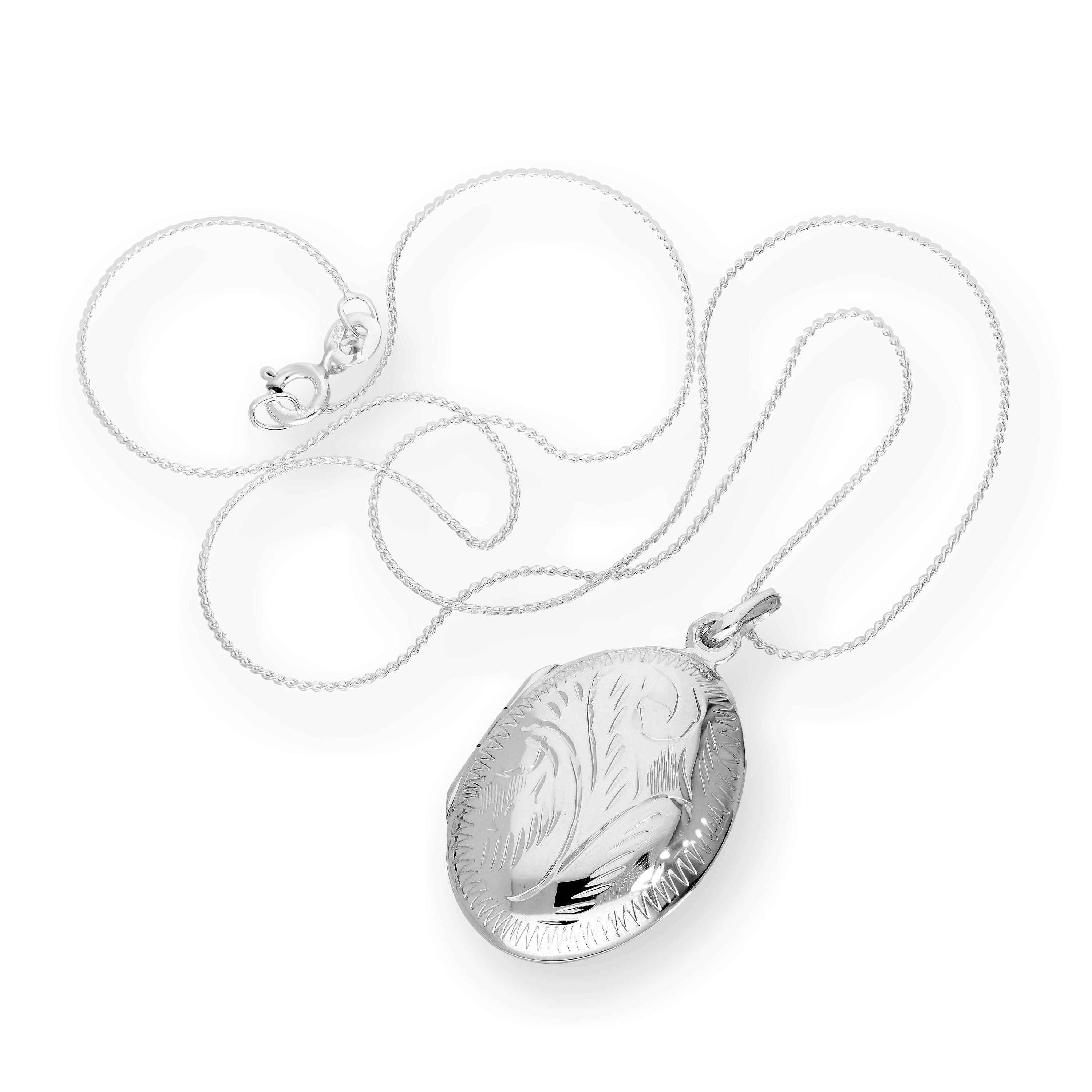 Sterlingsilber graviertes ovales Medaillon an einer Kette 16 - 22 Zoll