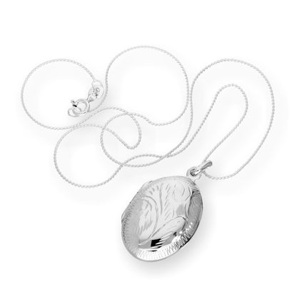 Sterling Silber graviertes ovales Medaillon an einer Kette 16 - 22 Zoll