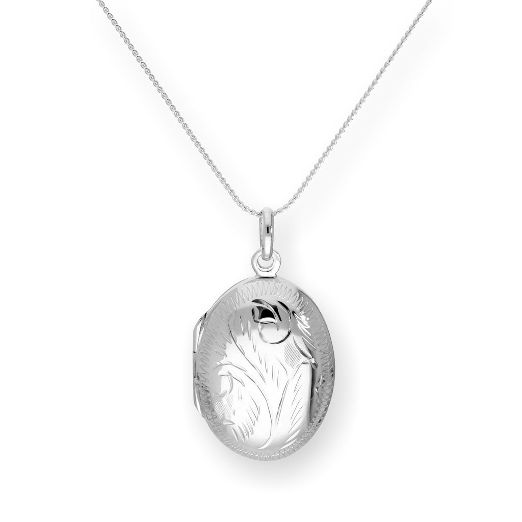Sterlingsilber graviertes ovales Medaillon an einer Kette 16 - 22 Zoll
