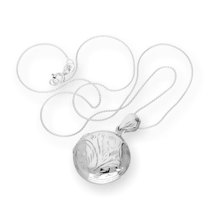 Sterling Silber rundes graviertes Medaillon an einer Kette 16 - 24 Zoll