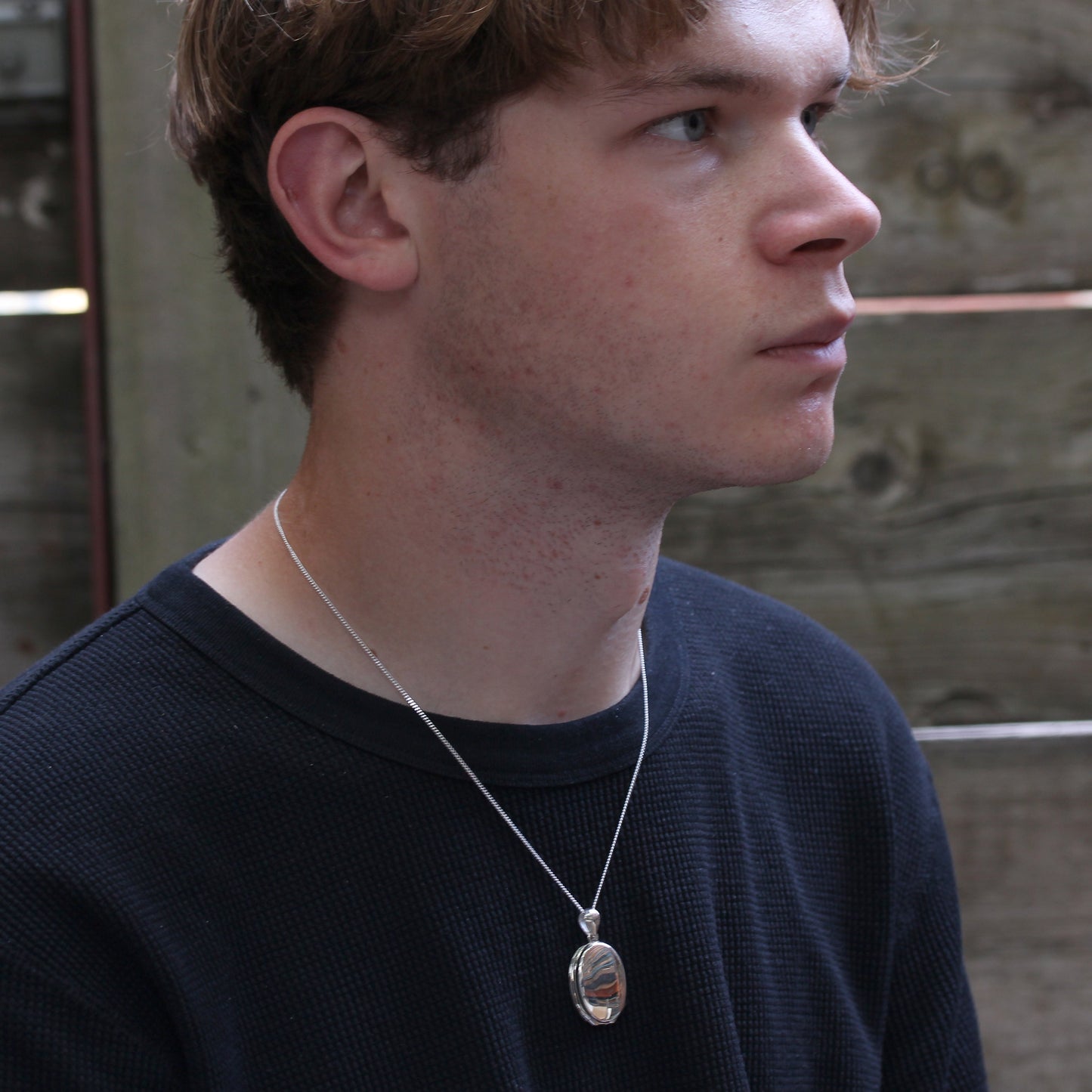 Sterling Silber 4 Foto Ovales Familienmedaillon an einer Kette 16 - 24 Zoll