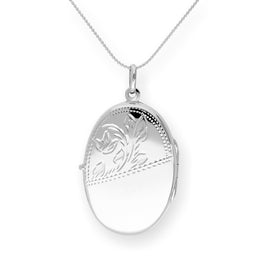Großes gravierbares ovales Medaillon aus Sterlingsilber mit Kette, 16–24 Zoll