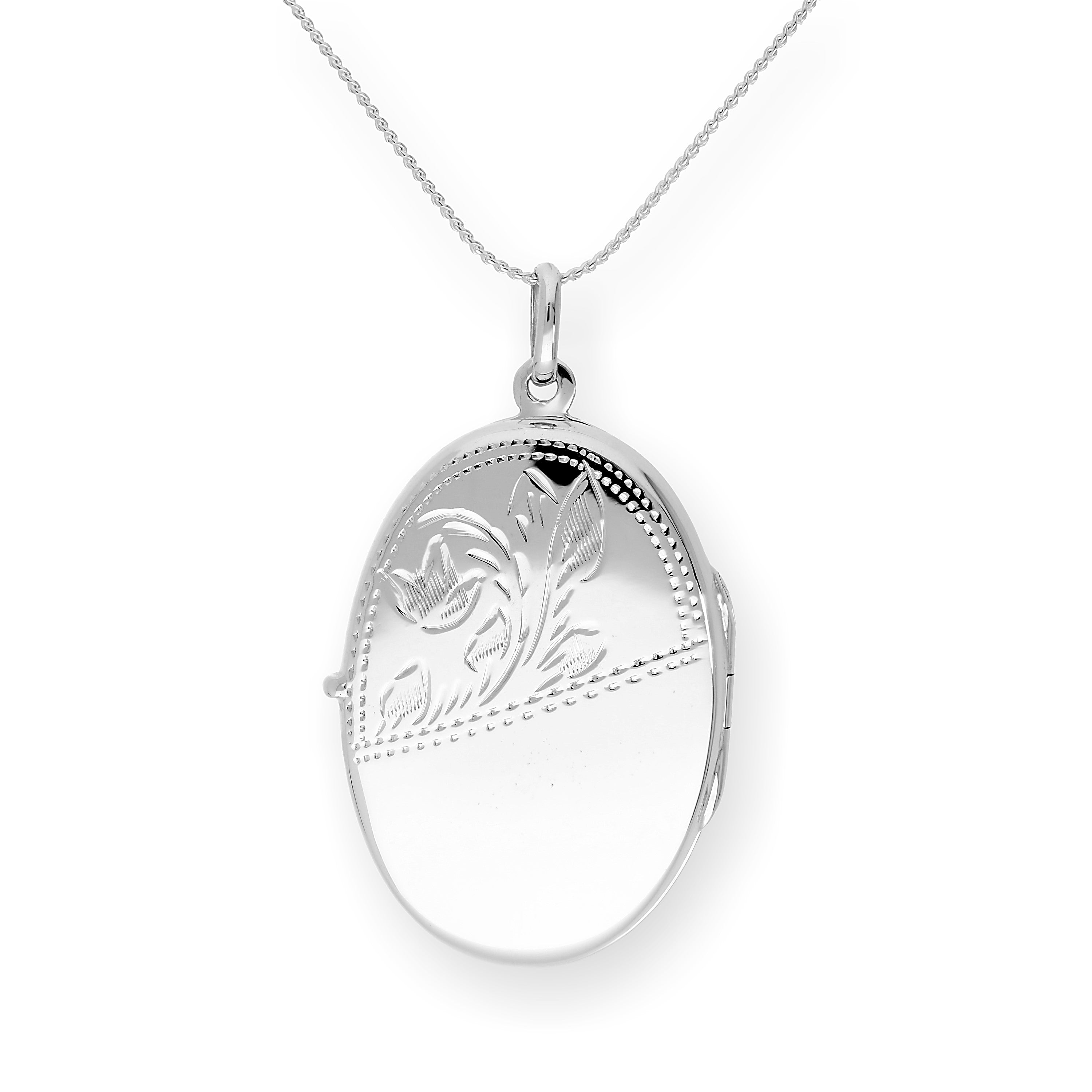Großes gravierbares ovales Medaillon aus Sterlingsilber mit Kette, 16–24 Zoll
