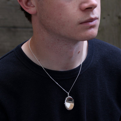 Großes gravierbares ovales Medaillon aus Sterlingsilber, 16–24 Zoll