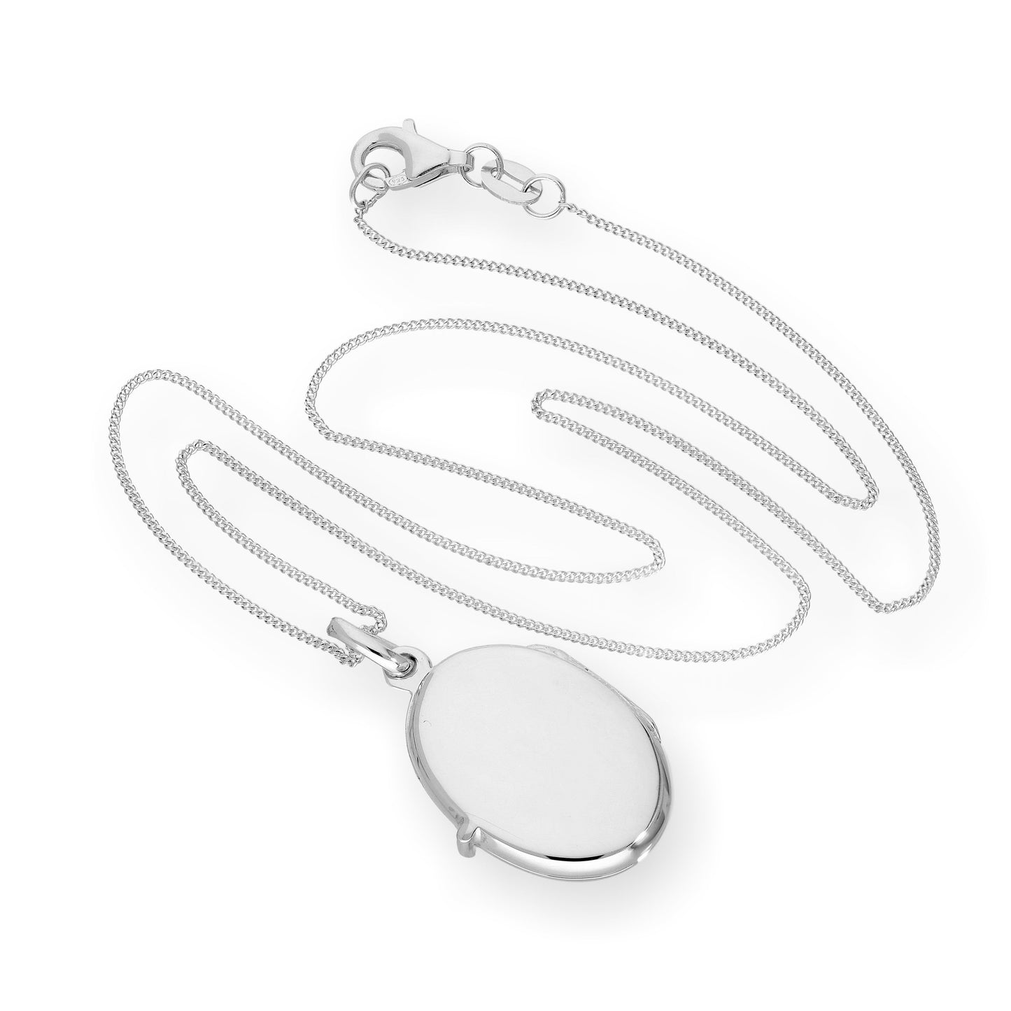 Sterling Silber Gravierbares Ovales Medaillon an einer Kette 16 - 22 Zoll