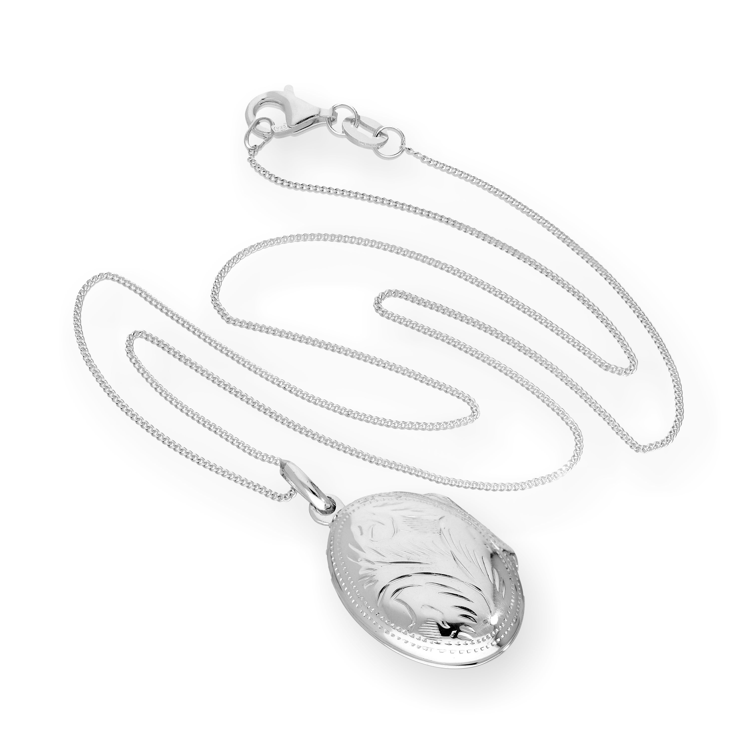 Sterlingsilber Ovales Graviertes Medaillon an einer Kette 16 - 22 Zoll