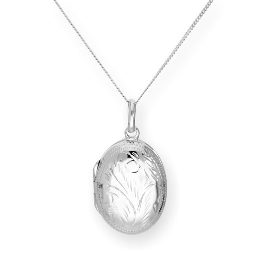 Sterlingsilber Oval Graviert Medaillon an Kette 40,5 - 56cm