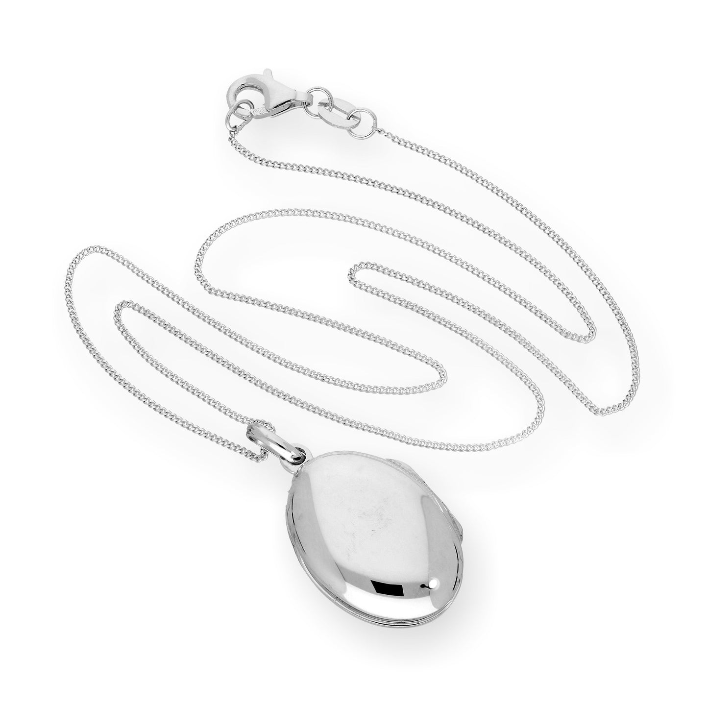 Sterling Silber ovales Medaillon mit Gravur an einer Kette 16 - 22 Zoll