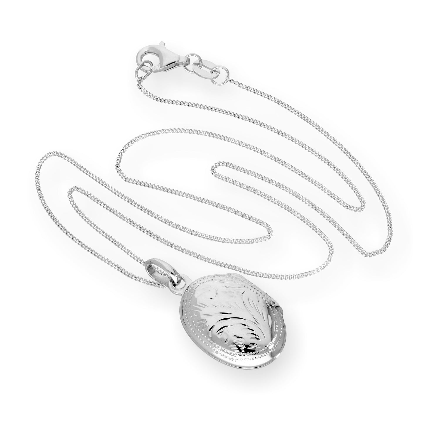 Sterling Silber graviertes ovales Medaillon 16 - 22 Zoll