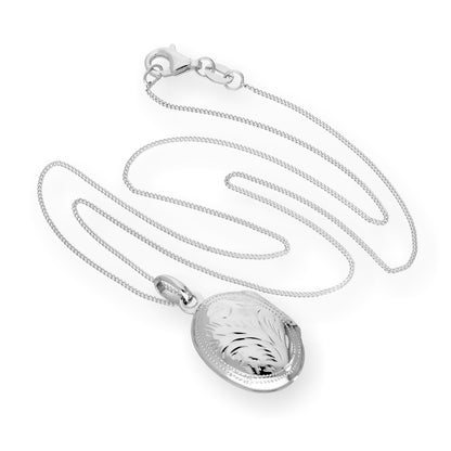 Sterling Silber graviertes ovales Medaillon 16 - 22 Zoll