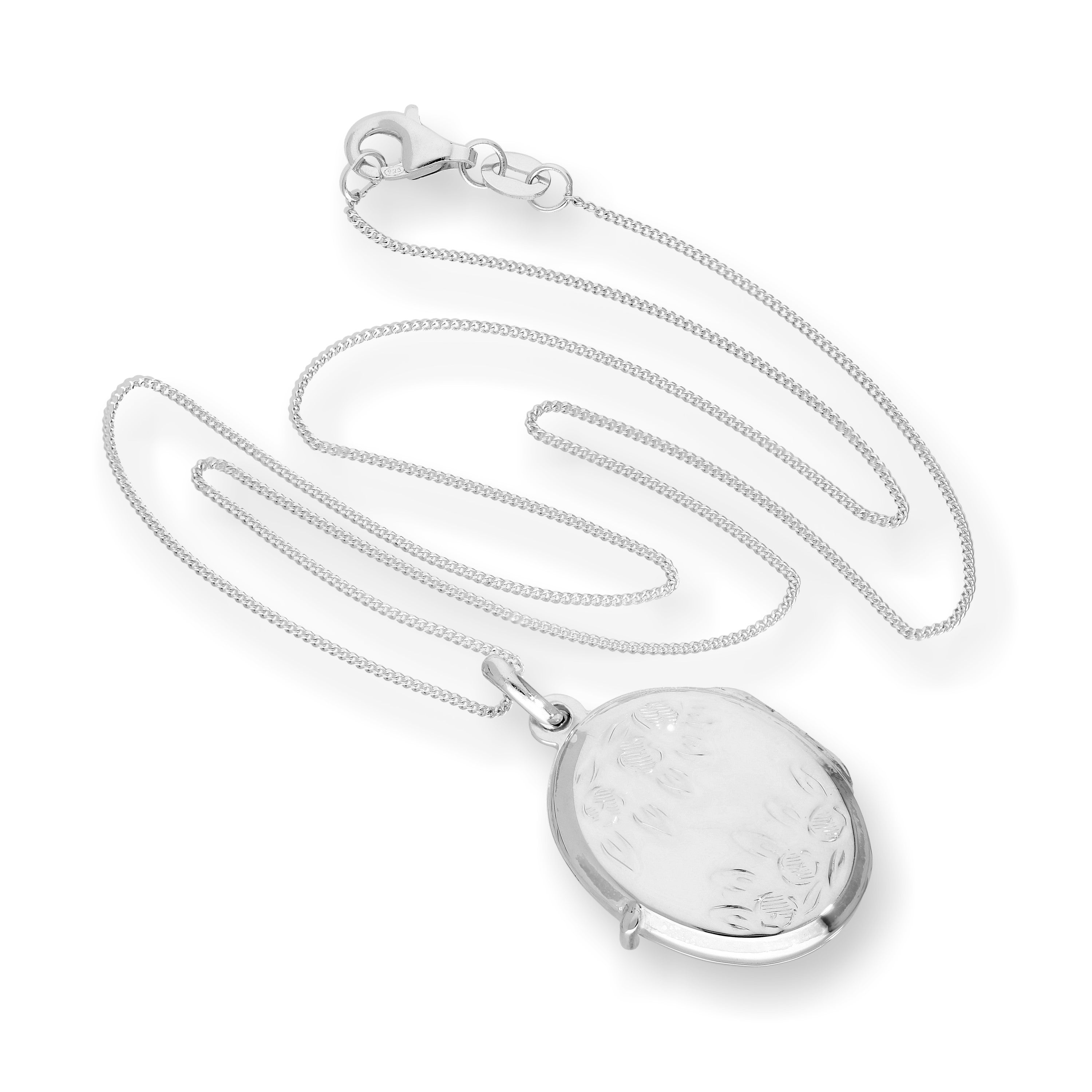 Sterlingsilber Ovales Medaillon mit Rosen & Blumen an Kette 16 - 22 Zoll