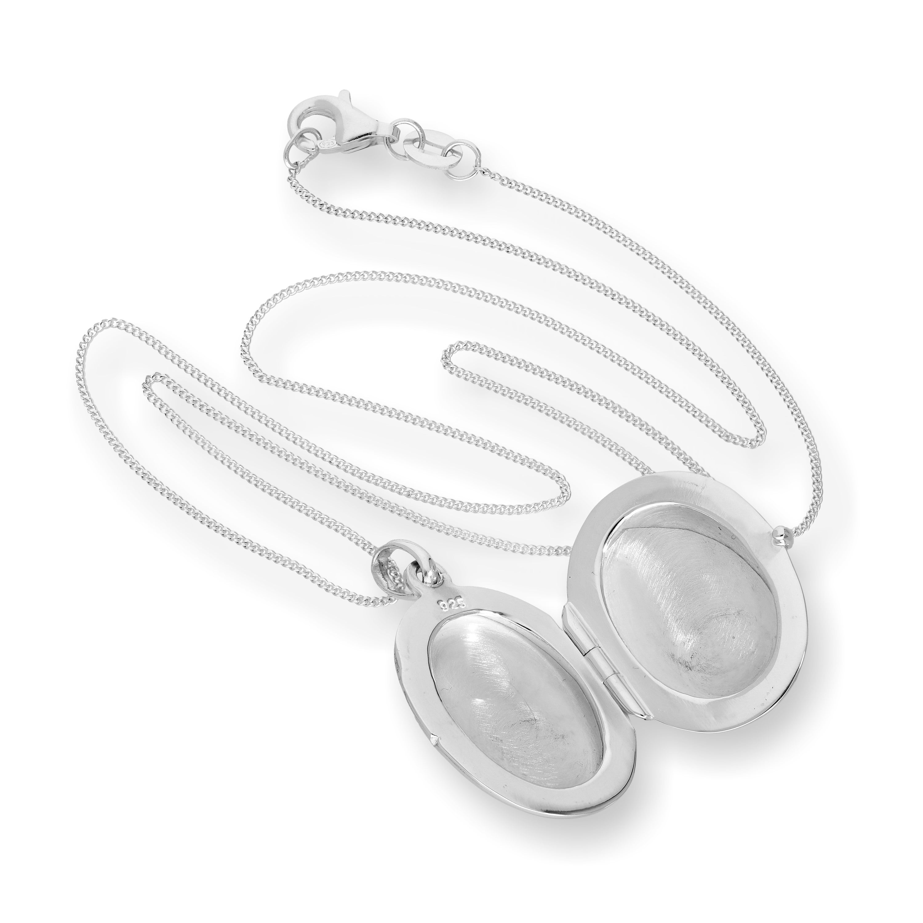 Sterlingsilber Ovales Medaillon mit Rosen & Blumen an Kette 16 - 22 Zoll