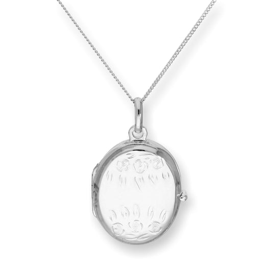 Sterling Silber Ovales Medaillon mit Rosen & Blumen an Kette 16 - 22 Zoll