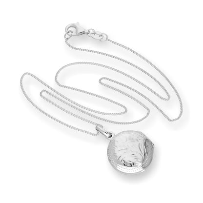 Sterling Silber Rundes Graviertes Medaillon an einer Kette 16 - 22 Zoll