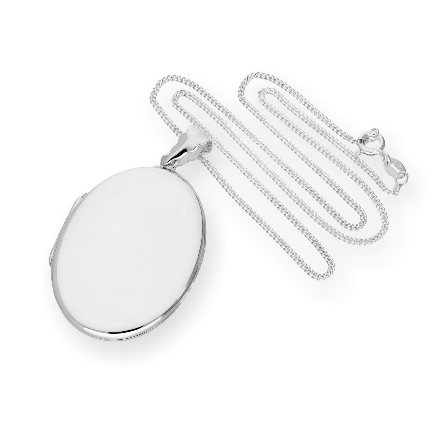 Großes Sterling Silber Ovales Gravierbares Medaillon an einer Kette 16 - 24 Zoll