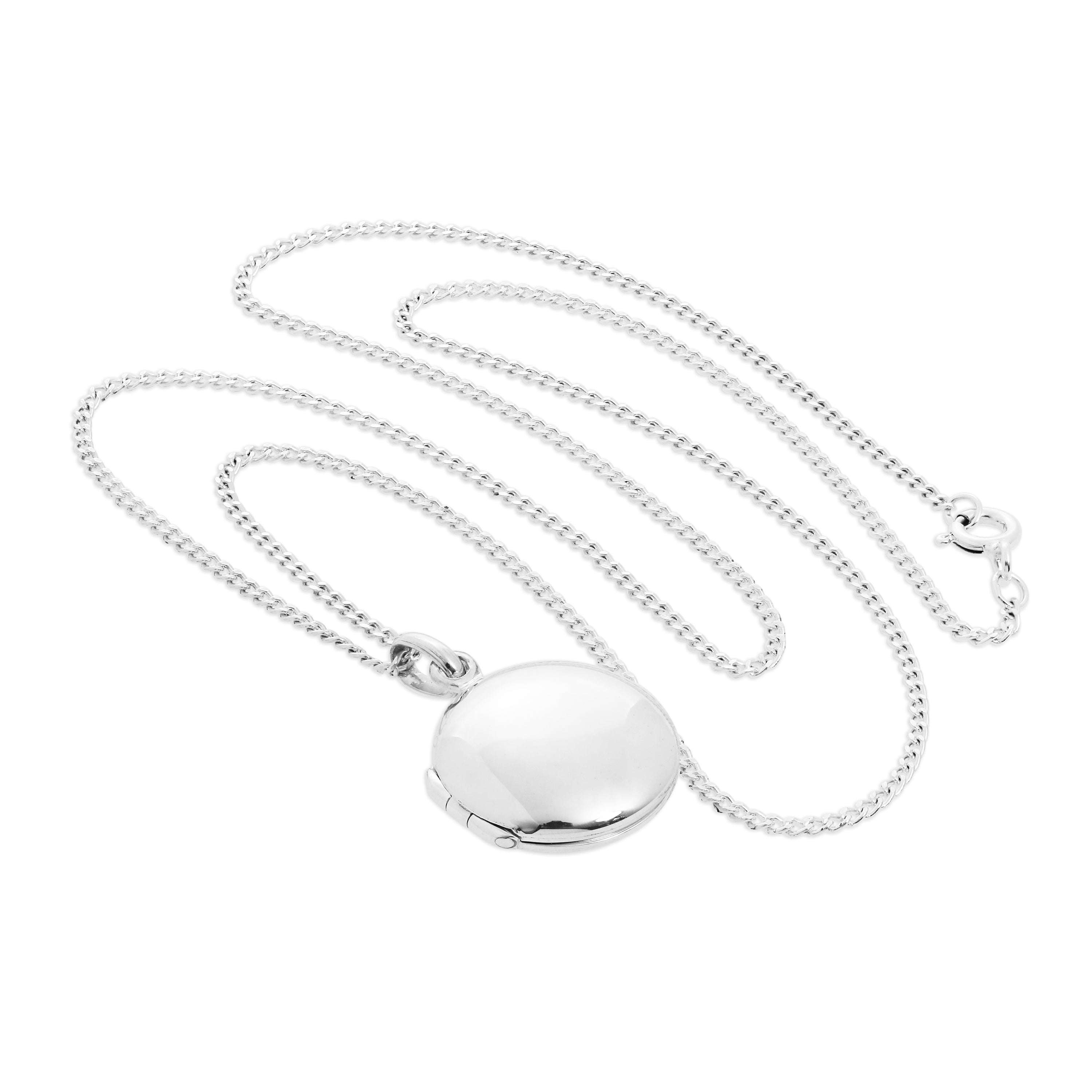 Einfaches rundes Medaillon aus Sterlingsilber mit Kette 14–32 Zoll