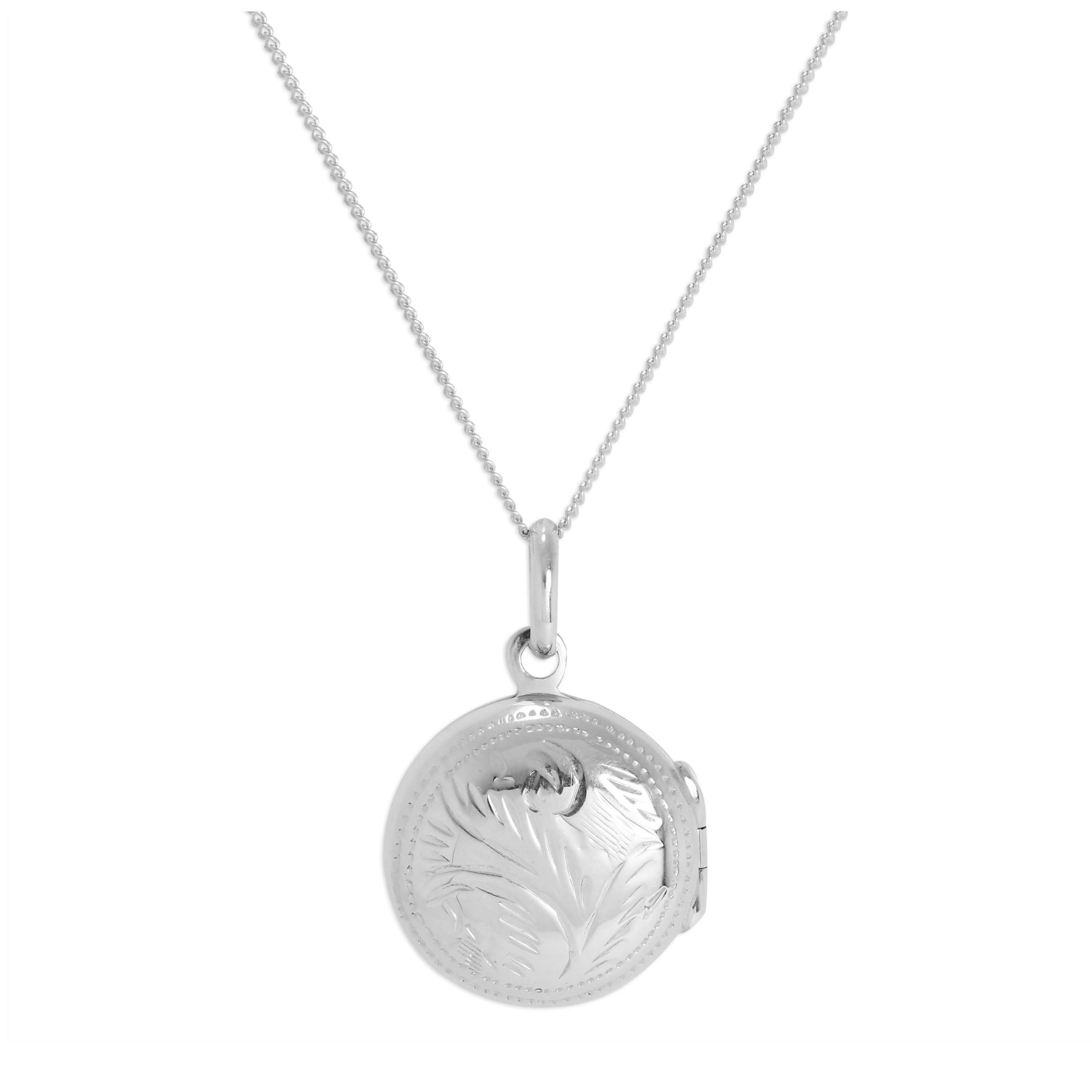 Rundes Medaillon aus Sterlingsilber mit Gravur an einer Kette, 14–32 Zoll
