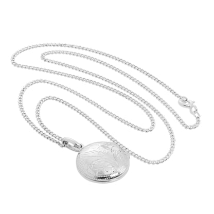 Rundes Medaillon aus Sterlingsilber mit Gravur an einer Kette, 14–32 Zoll